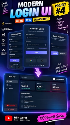 Modern Login UI 🔥 HTML CSS JS #shorts #webdevelopment #javascript