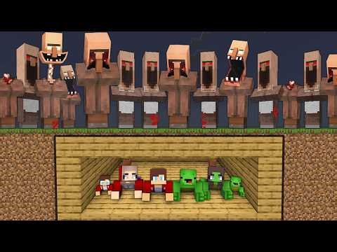 JJ and Mikey Family Secret Bunker vs Scary Villagers Battle in Minecraft