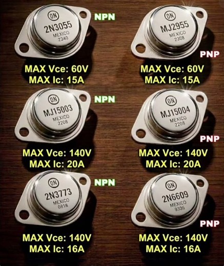 Power Transistor Reference Guide: TO-3 Package NPN vs PNP Specifications#PowerTransistor #TO3Package