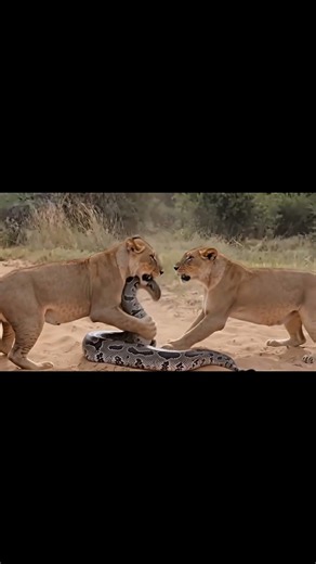 Lion vs Giant Python #lion #python #wildlife #animalfight #animals #nature #viralshorts