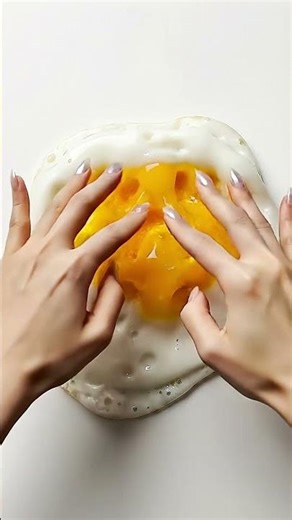 Squishing a REALISTIC Fried Egg Slime! 🍳🤤 #asmr #slime #egg #shorts #satisfying