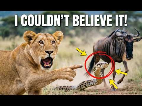 Giant Python Tries To Eat Wildebeest! 😱 (4-Meter Snake)