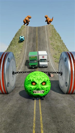 Cars & Cargo Vans vs Chained Hydraulic Crush - BeamNG.Drive