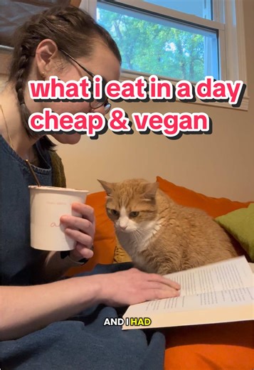 join me for low budget vegan cooking and eating today including finishing off my eggy tofu salad and Andia’s chocolate peppermint ice cream, whipping up a tomato soy chunk and cauliflower Indian curry, and reading One Last Stop and taking care of my cat while she recovers from tooth extraction 🥹 #whatieatinaday #homecooking #indianfood #budget #vegan
