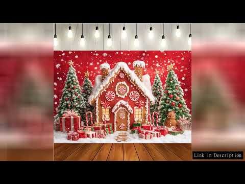 Christmas Photography Background Cloth - Gingerbread House, Snowflakes, Candy Cane, and Tree Pattern