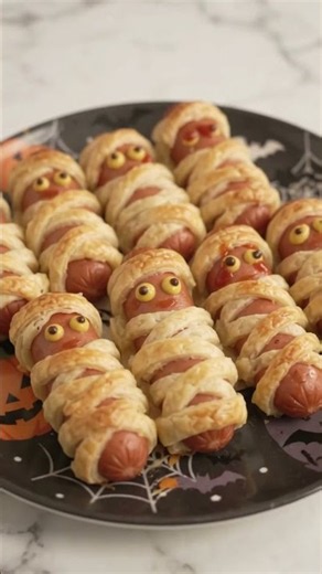 Mummy Hot Dogs 🎃🌭 | Easy Halloween Party Food! #Shorts