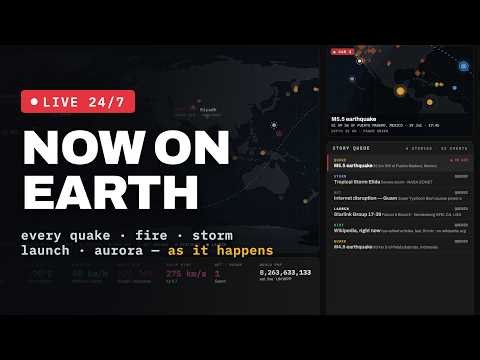 NOW ON EARTH 🌍 Live Planet Telemetry 24/7 — Earthquakes, Aurora, Storms, Launches & Space Ambient