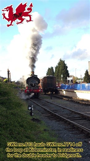 GWR no.813 hauls GWR no.7714 off the loop, for the double header to Bridgnorth.