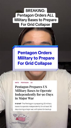 10/26: The Pentagon is ordering all US Military Bases to prepare for a grid collapse, and be able to sustain operations for 90 days without access to critical infrastructure. #breakingnews #news #prepper #ww3 #emergencypreparedness