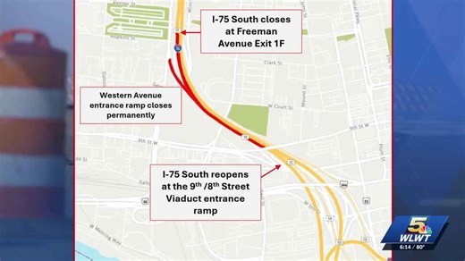 Interstate 75 to close near downtown Cincinnati for second weekend in a row