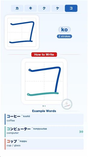 Katakana コ (ko) Explained in 60 Seconds – Writing Flow, Pronunciation & Must-Know Words #katakana