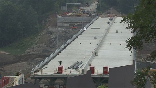 Crews start sliding new Commercial Street Bridge into place
