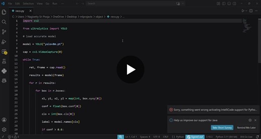 #codealpha #ai #computervision #python #opencv #yolo #studentproject | NAGISETTY SRI POOJA