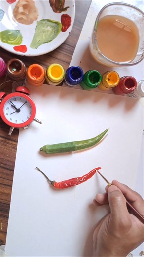 🌶️ Ladyfinger & Chilli|#art #artbox #trending #vegetableart #shorts #realvsdrawing