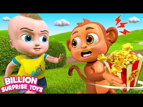 It’s a yummy popcorn day! But the naughty monkey came to steal it