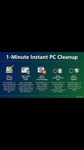Birju_Infosys on Instagram: "1-Minute Instant PC Speed Boost Step 1: Close Everything You Don’t Need Press Ctrl + Shift + Esc → Task Manager. Go to Processes → Right-click apps using high CPU/RAM → End Task. (Don’t close system processes!) Step 2: Free Up RAM Press Windows + R, type: Copy code %temp% Delete all files in the folder. Step 3:Quick Performance Mode Press Windows + X → Power Options Select High Performance (or “Ultimate Performance” if available). Step 4: Speed Up File Access (Option