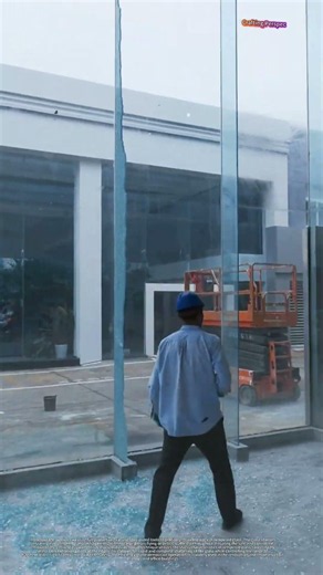 Real shot: immersive decompression scene of glass demolition