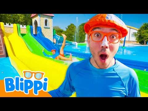 AMAZING COLORFUL WATER SLIDES! Blippi's Fun Day at the Waterpark 🛝🌊