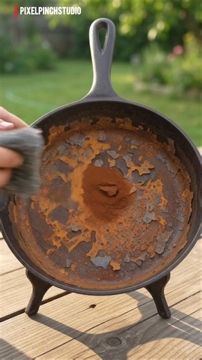Rusty Cast Iron Skillet Restored to Like New #restoration #castiron #satisfying #asmr #shorts