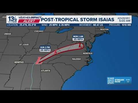 Remnants of Hurricane Isaias bring rain, breezy conditions and isolated tornado threat