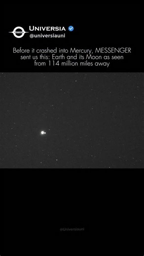 ᴜɴɪᴠᴇʀsɪᴀ on Instagram: "Family portrait from the inner solar system. 🌍🌑🛰️ In 2010, on its long journey to become the first spacecraft to orbit Mercury, MESSENGER turned its cameras around to capture this haunting view of "home". The View from Mercury: From this distance roughly equal to the gap between Earth and the Sun the Earth and Moon appear only as small circles of reflected sunlight. There are no continents visible, no oceans, and no signs of life. Just two bright points of light trave