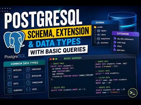 PostgreSQL Schema, Extensions & Data Types Explained | Basic SQL Queries for Beginners
