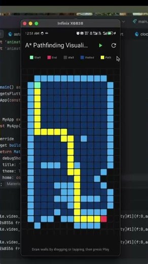 Flutter A Star Pathfinding Visualizer | Interactive Algorithm Animation with Grid and Obstacles