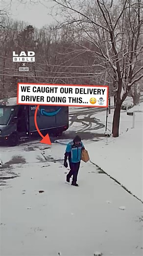 He was just taking a quick break 🤫 #snow #delivery #cctv | LADbible