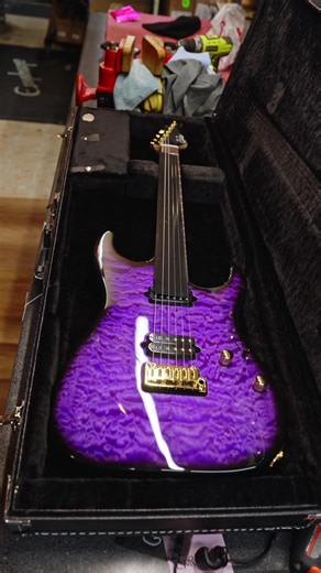 Can someone tell me why I start involuntarily salivating whenever I see this guitar? 🐶 Suhr Standard Thin Burst Electric Guitar - Trans Purple 💟 2-piece quilt maple top 💟 Roasted Alder body 💟 Maple neck with Indian rosewood fingerboard 💟 DSV and DSH Plus pickups with coil split 💟 Suhr locking tuners #guitar #suhr #suhrguitars #superstrat #guitartok