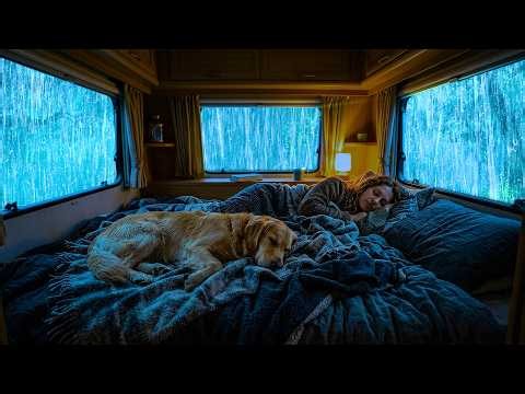 Rain Sounds for Sleeping - Cozy Car Rainstorm at Night with Rolling Thunder for Deep Rest