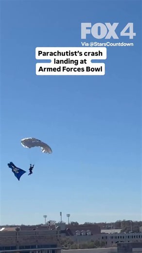 A parachutist fell to the ground at the Armed Forces Bowl in Fort Worth after their parachute hit a line near the field. Neither the parachutist, nor anyone on the ground were injured. | FOX 4 News