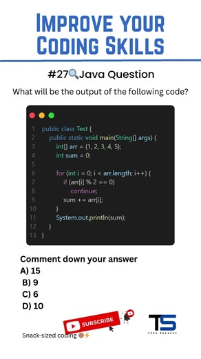 Java Interview MCQ 😱 continue Keyword Output Question | Easy but Tricky! #shorts #java