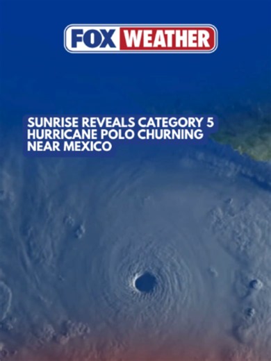 👀🌀 EYES ON A MONSTER: Daylight reveals the raw, terrifying power of Hurricane Polo. First visible satellite imagery shows a pinpoint, well-defined eye and perfectly symmetric structure as Polo explodes into a Category 5 monster off the coast of southwestern Mexico. #FOXWeather #Weather #Hurricanes #Pacific #Polo #Viral #Video