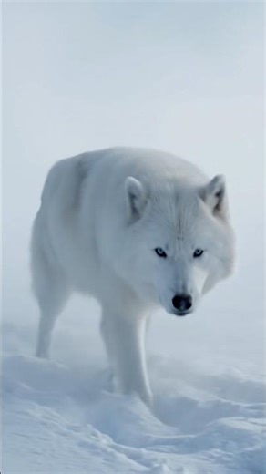 Rare Arctic Wolf with Icy Blue Eyes Seen in Snow Fog 🐺❄️