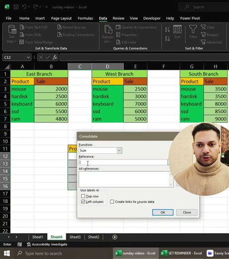 Excel Consolidate Function 🔥 Multiple Sheets ka Data 1 Click me | Excel Tips Hindi