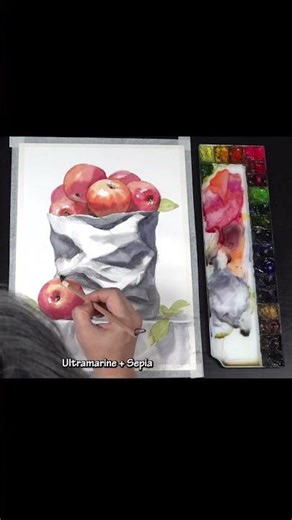 #shorts Basic Still-Life Watercolor - a bag of apples (View color names) NAMIL ART