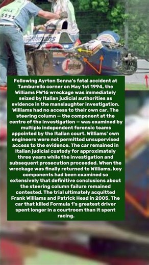 Senna's Car Was Impounded After the Crash. Williams Didn't Get It Back for Three Years