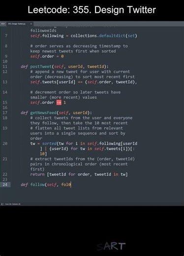 Leetcode 355. Design Twitter in Python | Python Leetcode | Python Coding Tutorial | Python Code ASMR