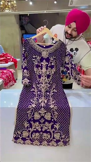 Purple Georgette Fully Hand embroidered Heavy Kashmiri Suit with Floor length Bottom ST0991