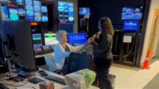 Show Director Joann Cooley is directing her final newscasts this week after more than 30 years. Colleagues gave her an ovation and a caricature portrait. | KSDK News