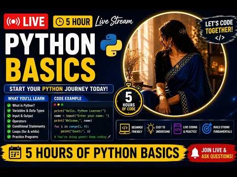 🔴 LIVE: Python for Beginners | Complete Python Basics 🐍💻