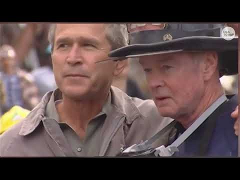 After 9/11, George W. Bush bullhorn speech at Ground Zero unified nation in 2001 address after tour