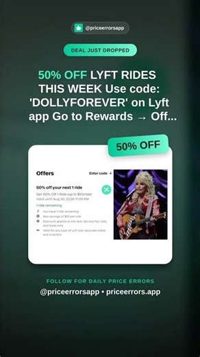 50% OFF LYFT RIDES THIS WEEK Use code: 'DOLLYFOREVER' on Lyft app Go to Rewards → Off... #Shorts