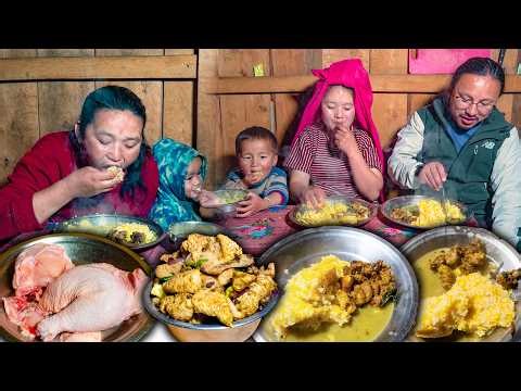 Broiler Chicken fry Recipe with Rice cooking & eating | Simple chicken fry recipe |Village Food Vlog