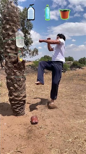 Taekwondo kick vs three bottles !!