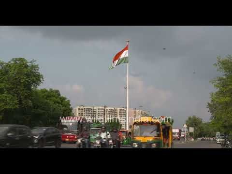 Giant Indian flag over Delhi Ring Road on Independence Day, 15 August
