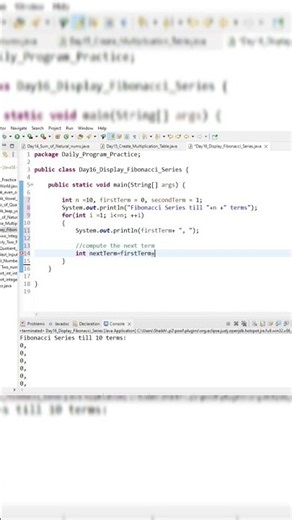How to print Fibonacci Series in java || Using EclipseIDE #java #programming #student #forbeginner