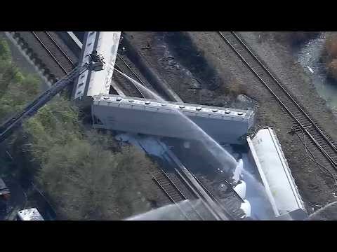 Cleanup underway after freight train derails in North Bergen, spilling flammable liquid