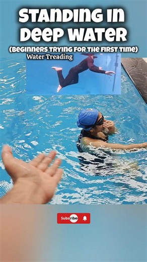 Her First Try to Stand in Deep Water 🏊🏻 #swimming #deepwater #swimmingpool #tips