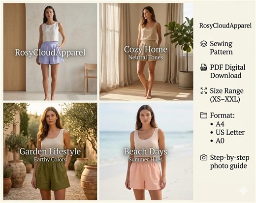 Women Shorts Sewing Pattern PDF, Elastic Waist Shorts Tutorial, Beginner Friendly, Instant Download, DIY Summer Pajama Shorts Pattern. - Etsy